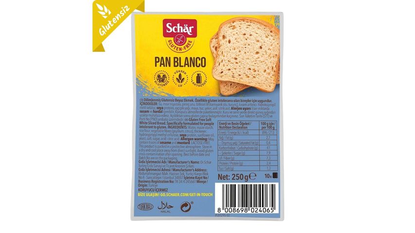 Schar Pan Blanco Dilimli Glutensiz Ekmek 250 g