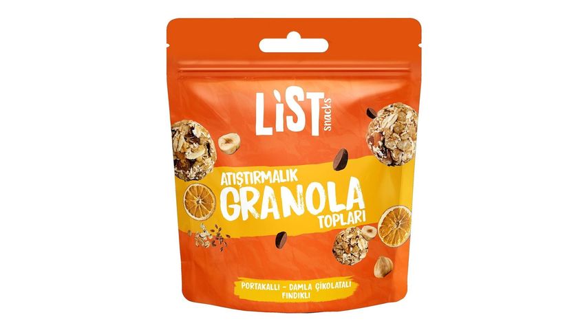 List Snacks Portakallı Damla Çikolatalı Fındıklı Granola Topları 30 g