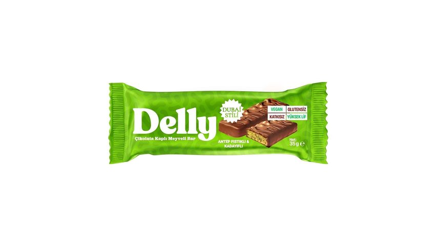 Delly Çikolata Kaplı Antep Fıstıklı & Kadayıflı Meyveli Bar 35 g