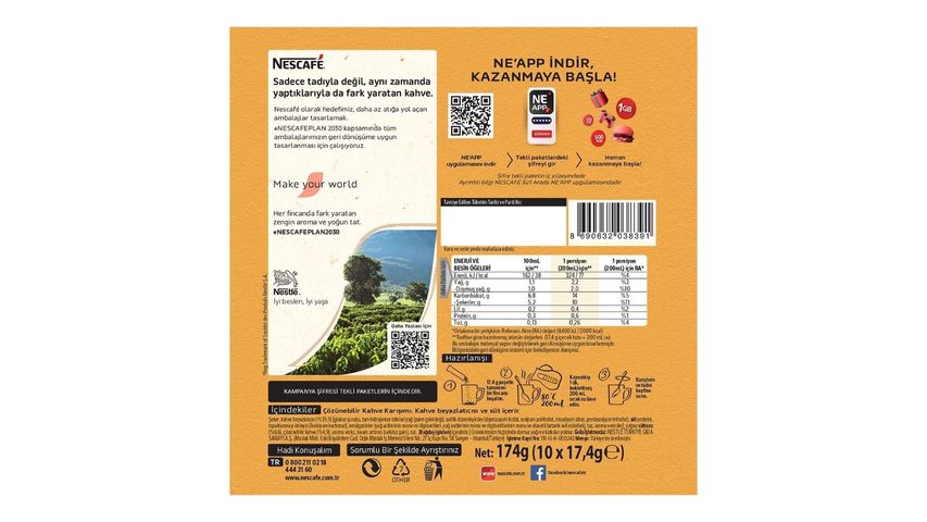 Nescafe 3ü1 Arada Sütlü Köpüklü Çözünebilir Kahve 10 x 17.4 g