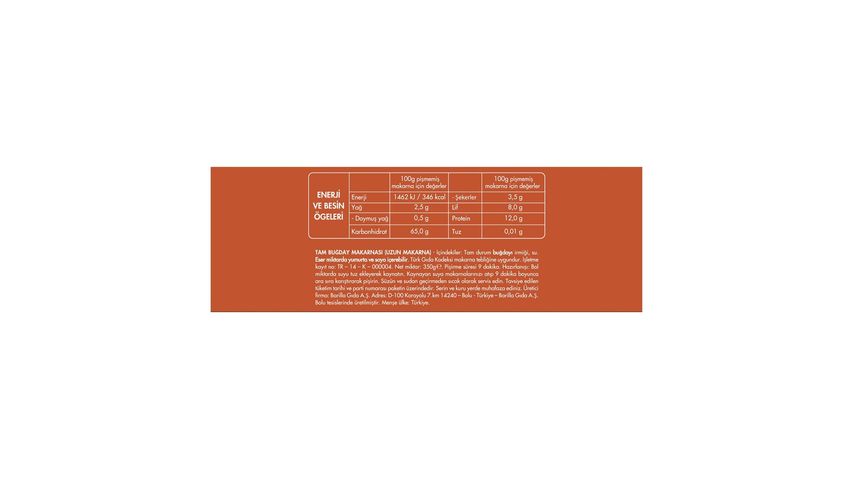 Filiz Tam Buğday Spagetti (Çubuk) Makarna 350 g