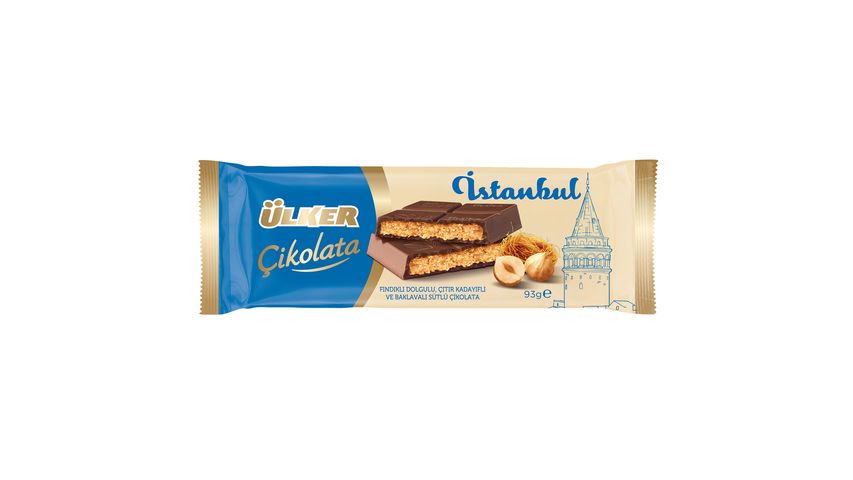 Ülker İstanbul Fındık Dolgulu Çıtır Kadayıflı & Baklavalı Sütlü Çikolata 93 g