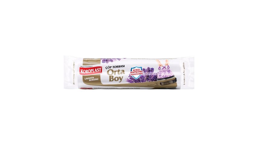 Koroplast Lavanta Kokulu Ekstra Güçlü Orta Boy Büzgülü Çöp Torbası 15'li