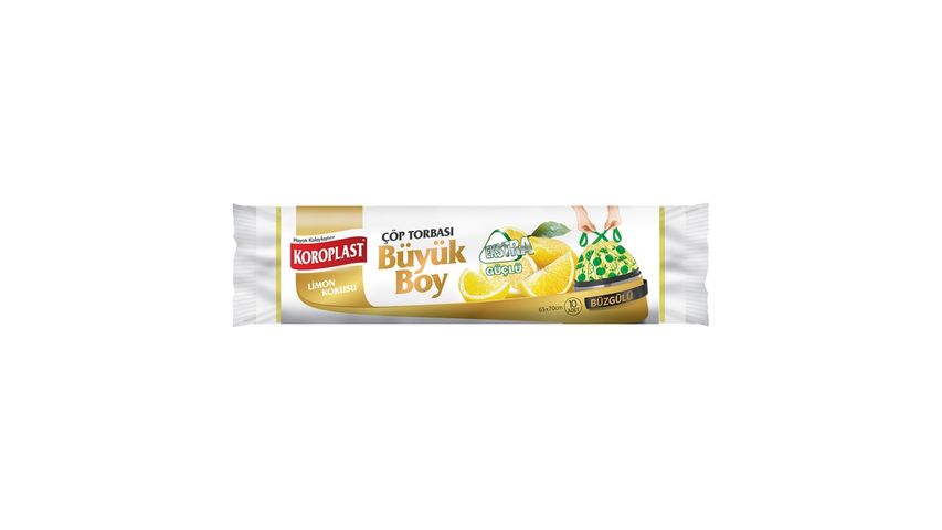 Koroplast Extra Strong Lemon Drawstring 65x70 cm Large Garbage Bag 10 Pieces