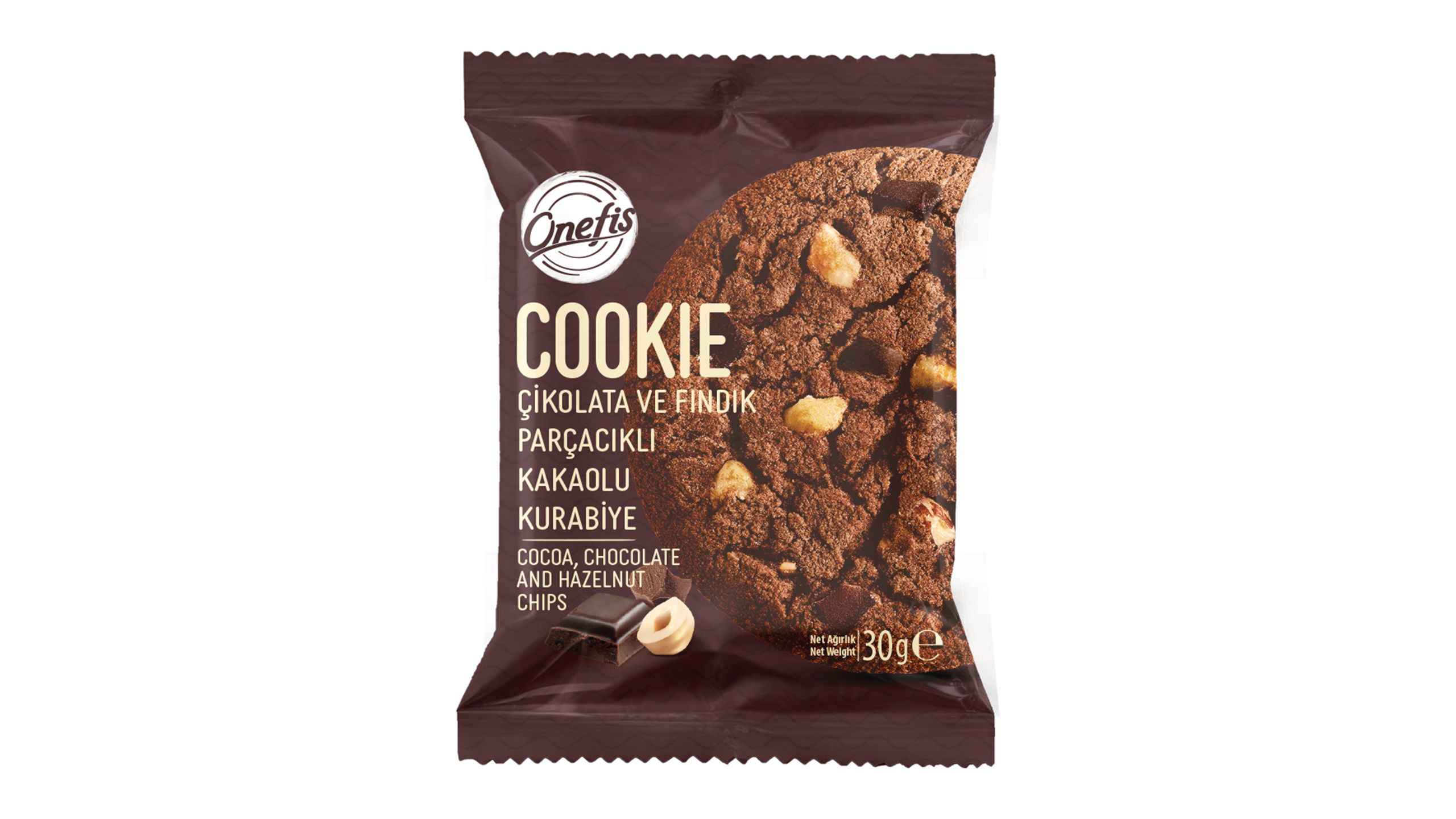 Onefis Kakaolu Çikolata & Fındık Parçalı Tekli Cookie 30 g