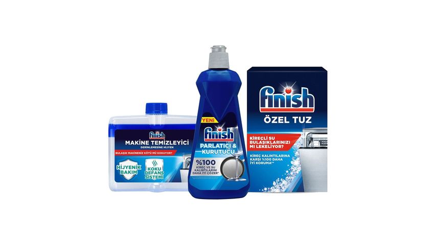 Finish Temizlik ve Bakım Seti (Parlatıcı ve Kurutucu 400 ml + Makine Temizleyici ve Koku Giderici Sıvı 250 ml + Kireç Önleyici Tuz 550 g)