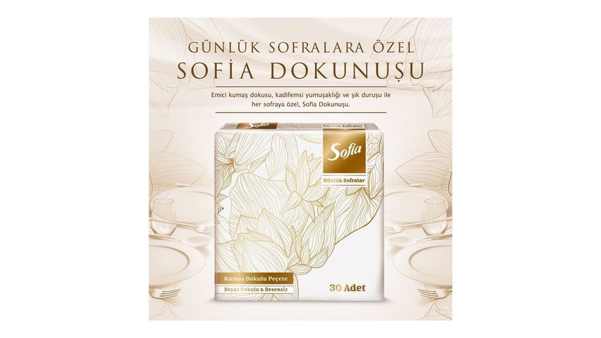 Sofia Kumaş Dokulu Beyaz Peçete 30'lu