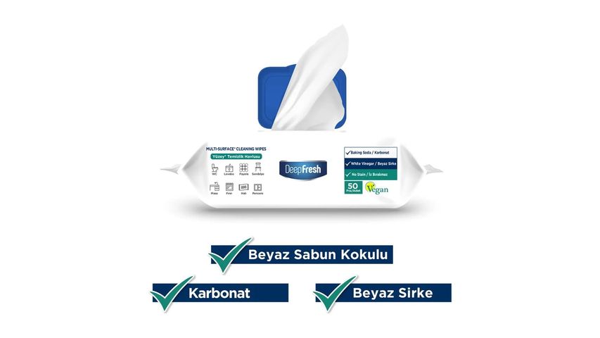 DeepFresh Beyaz Sabun Kokulu Karbonat & Beyaz Sirke Yüzey Temizleme Havlusu 50 Yaprak