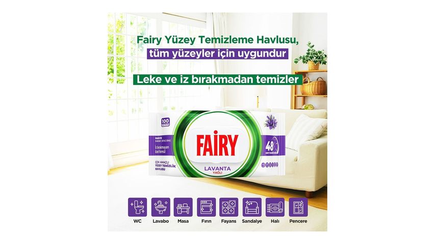 Fairy Lavanta Kokulu Yüzey Temizlik Havlusu 100'lü