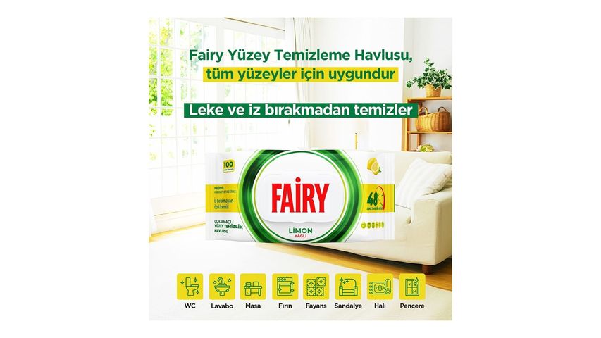 fairyaksan Fairy Lemon Scented Surface Cleaning Towels, 100 pcs