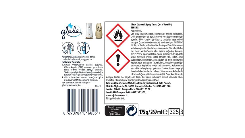 Glade Otomatik Sprey Yedek Temiz Çarşaf Ferahlığı 269 ml