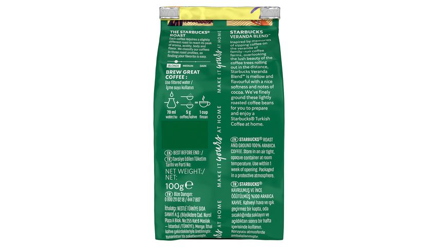Starbucks Veranda Blend Turkish Coffee 100 g