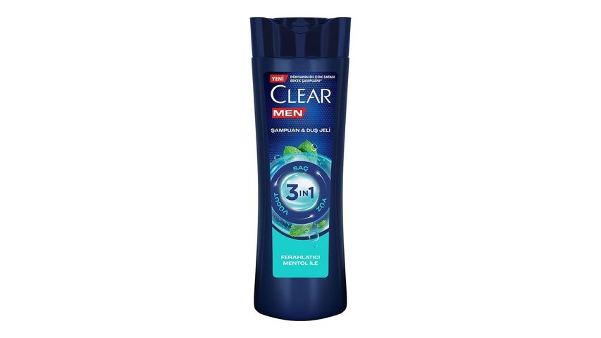 Clear Men 3'ü 1 Arada Şampuan & Duş Jeli Mentol 350 ml