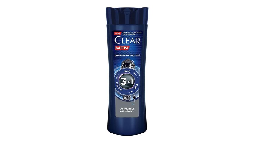 Clear Men 3'ü 1 Arada Arındırıcı Kömür Etkili Duş Jeli & Şampuan 350 ml