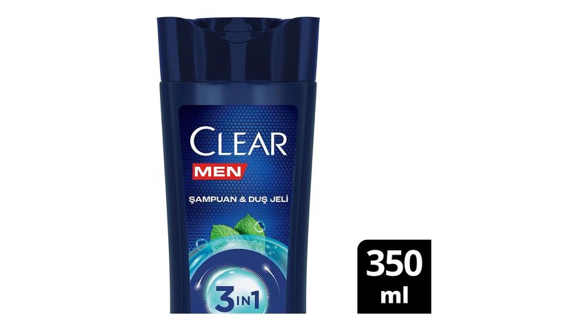 Clear Men 3'ü 1 Arada Şampuan & Duş Jeli Mentol 350 ml