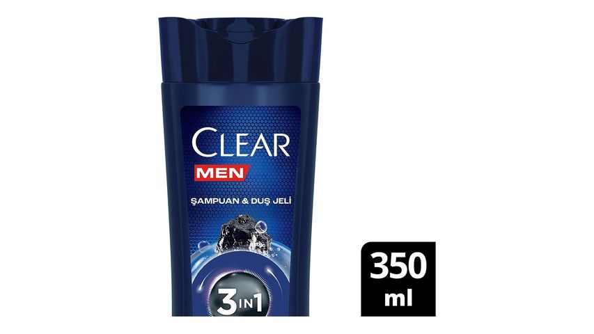 Clear Men 3'ü 1 Arada Arındırıcı Kömür Etkili Duş Jeli & Şampuan 350 ml