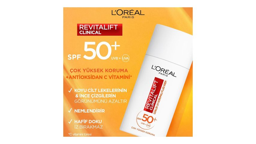 L'Oreal Paris Revitalift Clinical SPF 50+ Günlük Yüksek UV Korumalı Yüz Güneş Kremi 50 ml