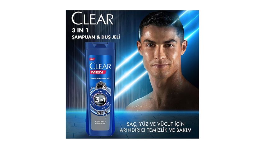 Clear Men 3'ü 1 Arada Arındırıcı Kömür Etkili Duş Jeli & Şampuan 350 ml