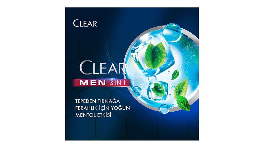Clear Men 3'ü 1 Arada Şampuan & Duş Jeli Mentol 350 ml