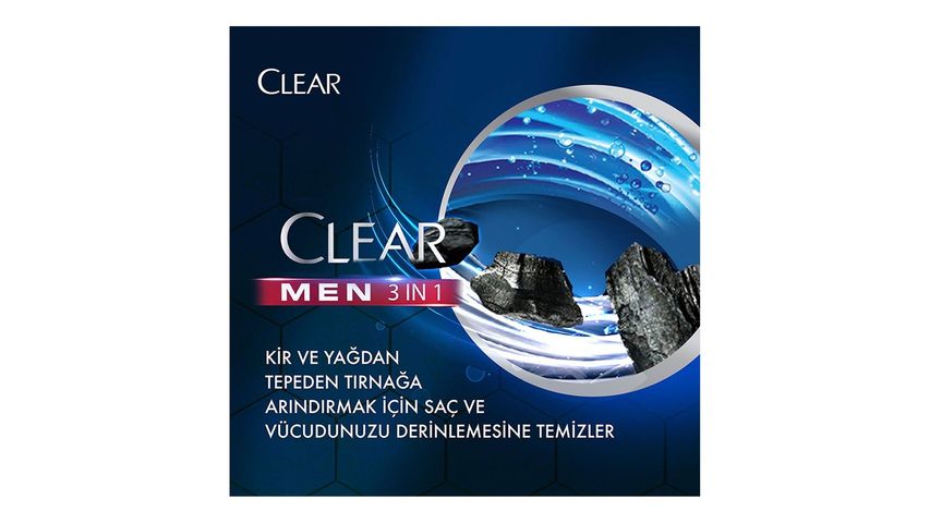 Clear Men 3'ü 1 Arada Arındırıcı Kömür Etkili Duş Jeli & Şampuan 350 ml