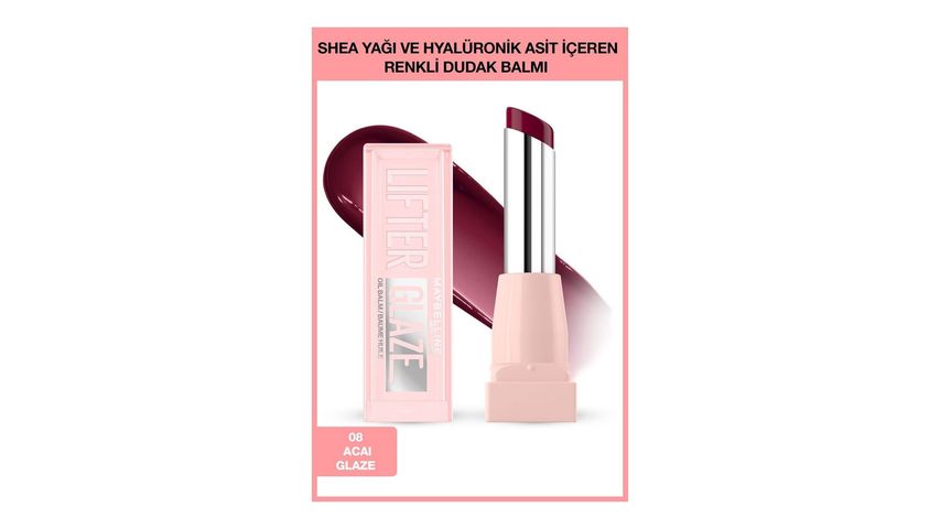 Maybelline New York Lifter Glaze Shea Yağı ve Hyalüronik Asit içeren Renkli Dudak Balmı 08 Acai Glaze