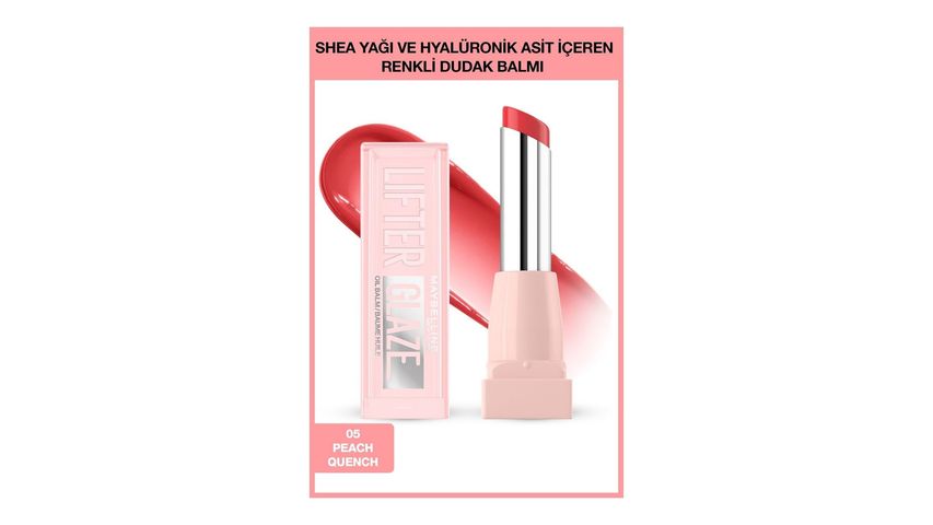 Maybelline New York Lifter Glaze Shea Yağı ve Hyalüronik Asit içeren Renkli Dudak Balmı 05 Peach Quench