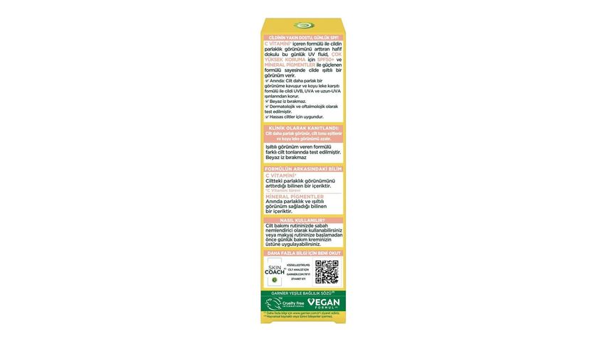 Garnier C Vitamini Parlak Günlük Güneş Koruyucu Yüz Kremi Işıltılı Doku SPF50+ 40 ml