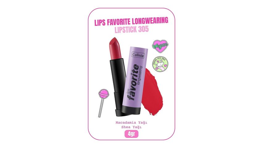Callista Lips Favorite Longwearing Lipstick Ruj 305 Happy Mantra - Pembe