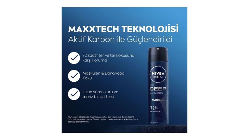 NIVEA MEN Erkek Sprey Deodorant Deep Dimension Aktif Karbon 150 ml