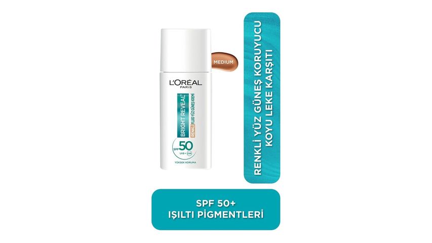L’Oréal Paris Bright Reveal Tinted Fluid Facial Sunscreen Medium 50 ml