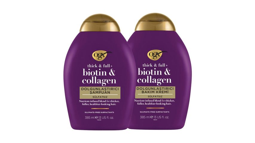 2'li Ogx Biotin & Kolajen Şampuan 385 ml & Ogx Biotin & Kolajen Bakım Kremi 385 ml