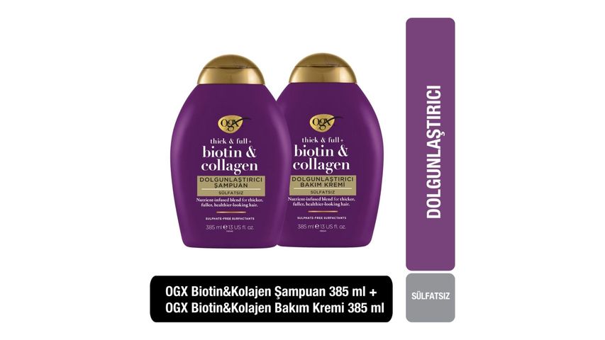 2'li Ogx Biotin & Kolajen Şampuan 385 ml & Ogx Biotin & Kolajen Bakım Kremi 385 ml