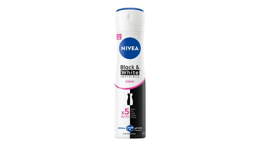 Nivea Women's Black & White Invisible Clear 72 Hour Anti-perspirant Sweat Protection Spray Deodorant 150 ml