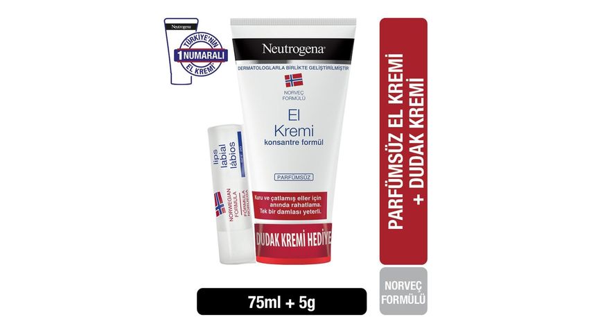 Neutrogena Parfümsüz El Kremi 75 ml + Dudak Kremi 5 g