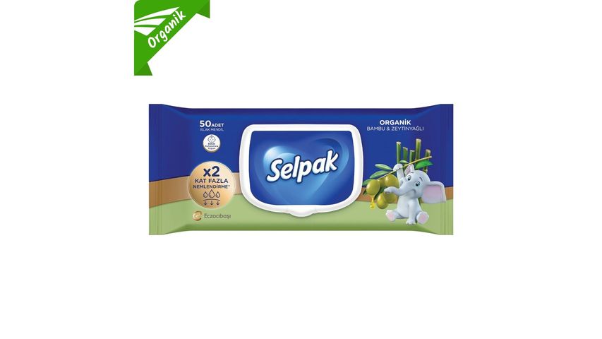 Selpak® Organik Bambu Özlü & Organik Zeytinyağlı Islak Mendil 50 Yaprak