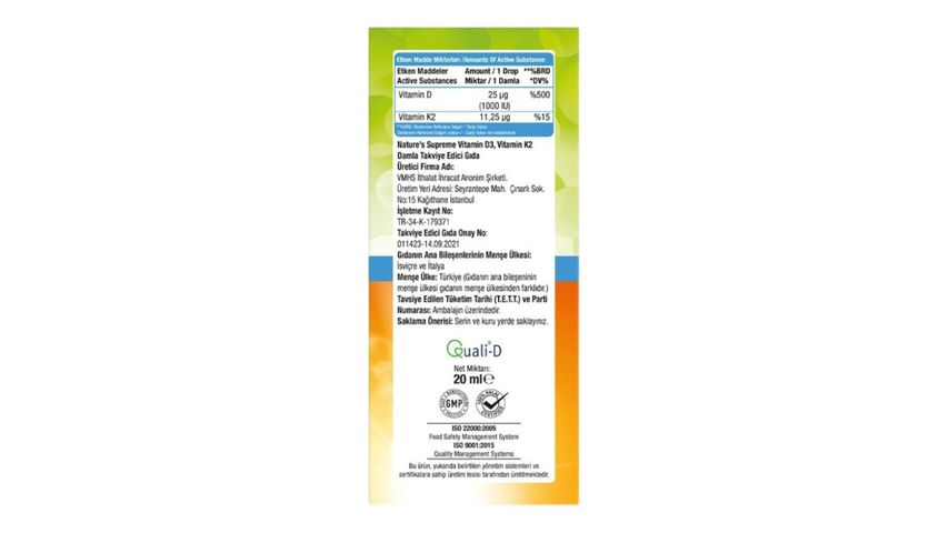 Nature's Supreme Vitamin D3 + K2 20 ml Damla