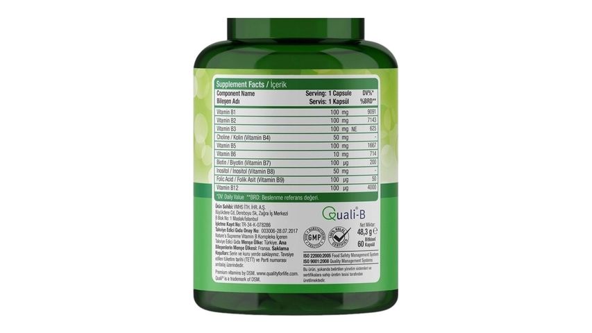 Nature's Supreme Vitamin B Complex 60 Kapsül