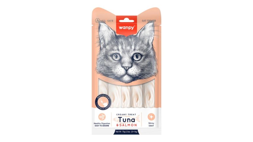 Wanpy Creamy Somonlu & Ton Balıklı Kedi Ödül Maması 5 x 14 g