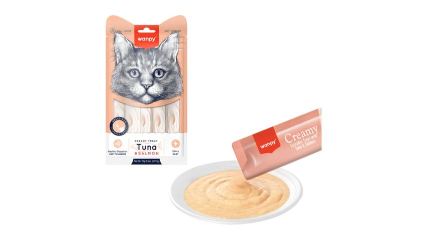 Wanpy Creamy Somonlu & Ton Balıklı Kedi Ödül Maması 5 x 14 g