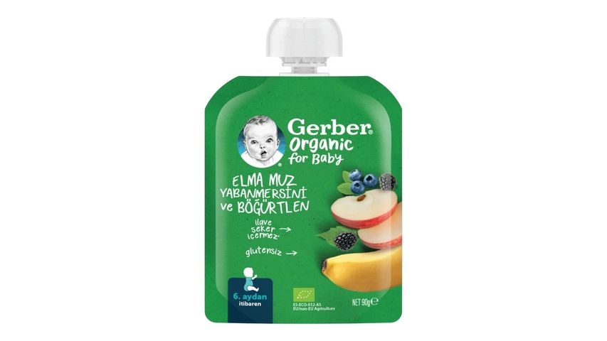 Gerber Organic Banana, Blueberry, Blackberry Apple Puree 90 g