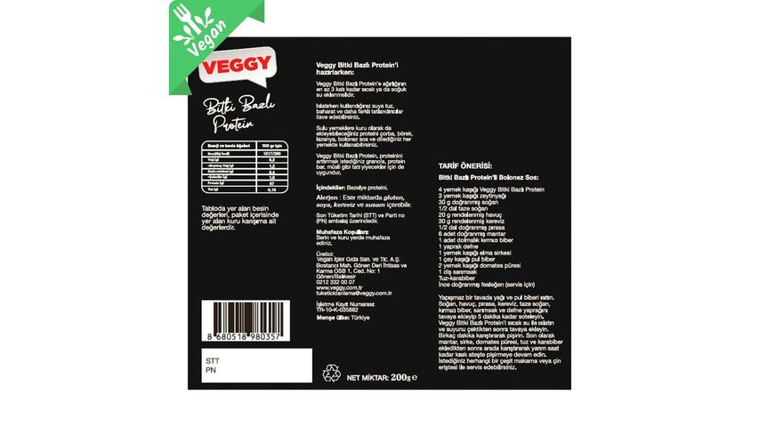 Veggy Bezelye Proteini 200 g