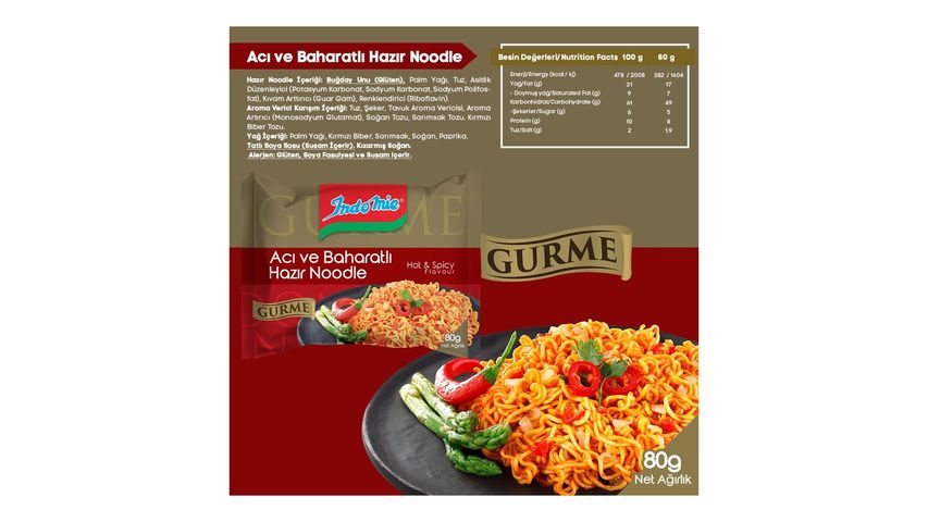 Indomie Gurme Acı ve Baharatlı Hazır Noodle 80 g