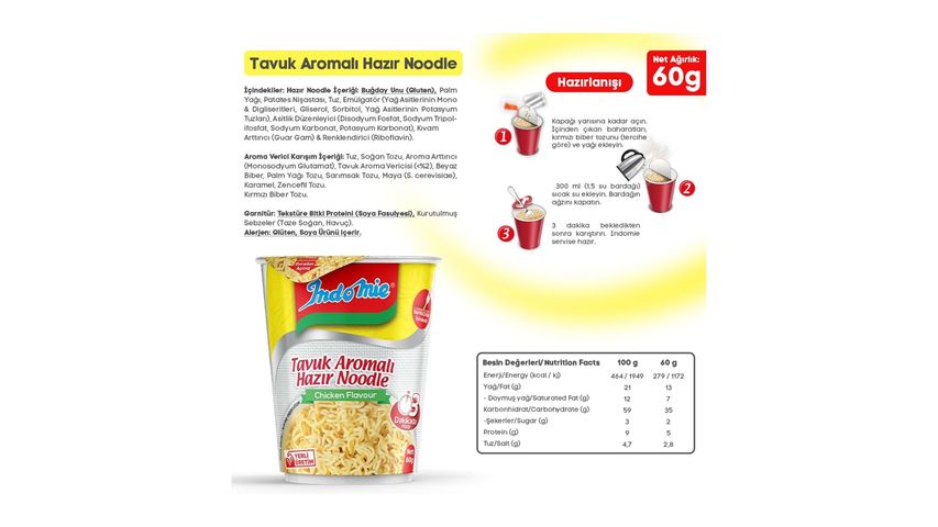 Indomie Bardak Tavuk Aromalı Noodle 60 g
