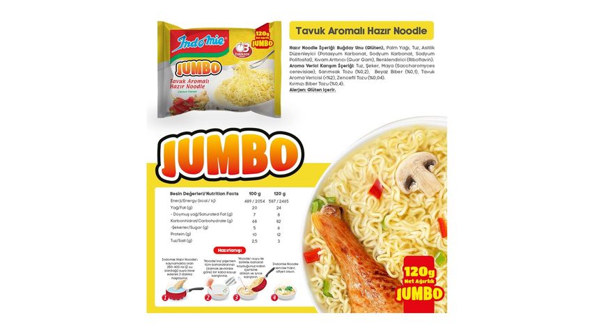Indomie Jumbo Paket Tavuk Aromalı Noodle 120 g