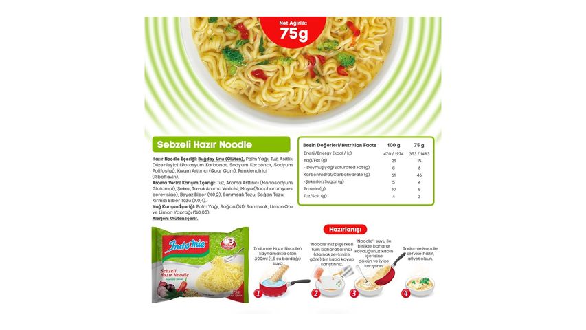Indomie Sebze Aromalı Hazır Noodle 75 g
