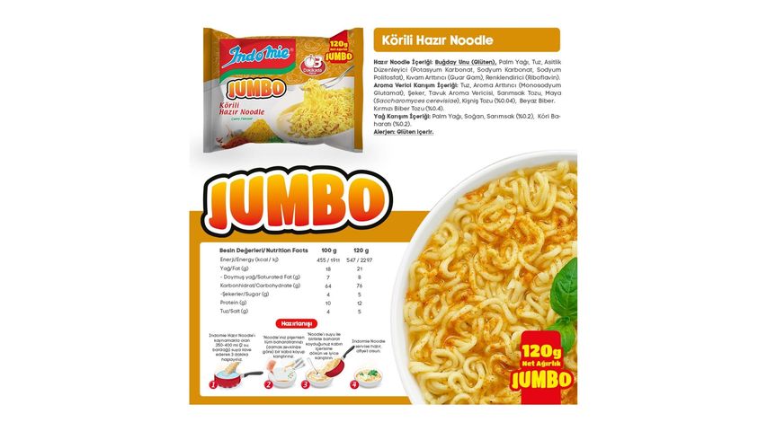 Indomie Jumbo Paket Körili Noodle 120 g