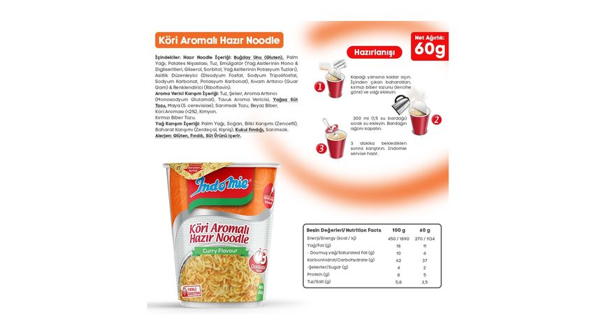 Indomie Cup Curry Flavored Noodles 60 g