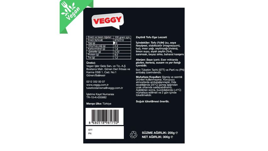 Veggy Zeytinli Tofu 200 g
