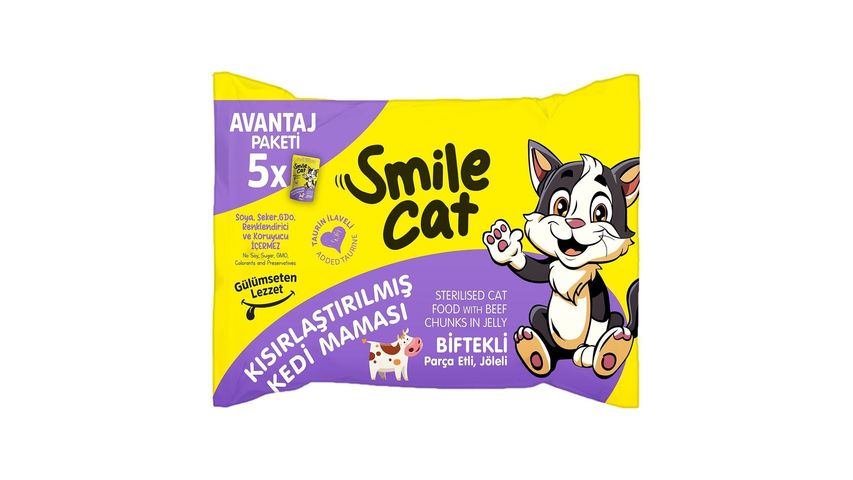 Smile Cat Biftekli Kısırlaştırılmış Kedi Maması 5 x 85 g