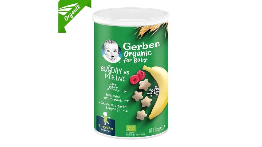 Gerber Organik Pirinçli, Buğdaylı, Muzlu ve Ahududulu Bebek Atıştırmalığı 35 g